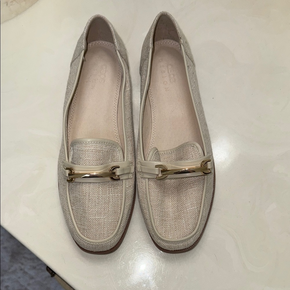 Asos Design Cream and Gold Flats with Horsebit Detail